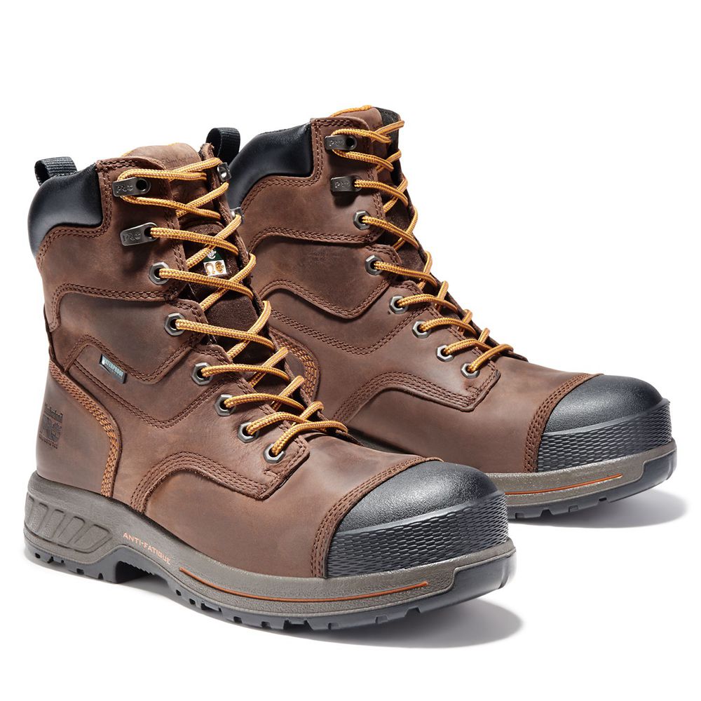 Timberland Μποτακια Εργασίας Ανδρικα Καφε/Μαυρα - Pro® Endurance Hd 8\" Comp Toe - Greece 4136075-OM